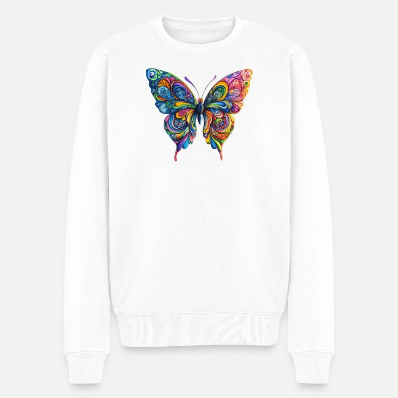 Bunter Farbenschmetterling - Männer Premium Bio Pullover - Weiß
