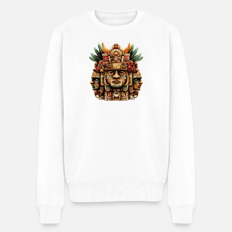 Aztekische Totemmaske - Männer Premium Bio Pullover - Weiß