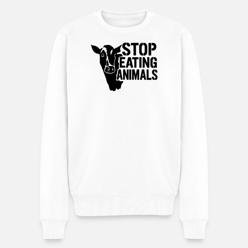 Kuhsilhouette Stop Eating Animals - Männer Premium Bio Pullover - Weiß