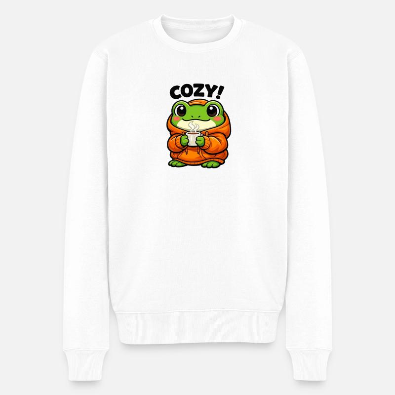 Gemütlicher Frosch Hoodie - Männer Premium Bio Pullover - Weiß