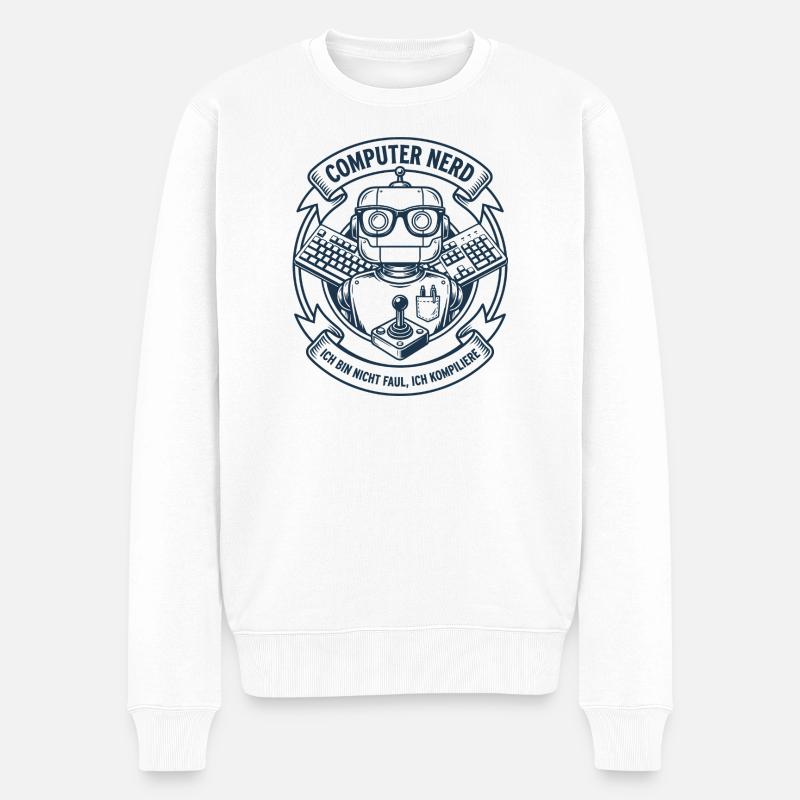 Logo du robot nerd informatique - Pull Premium bio Homme - blanc
