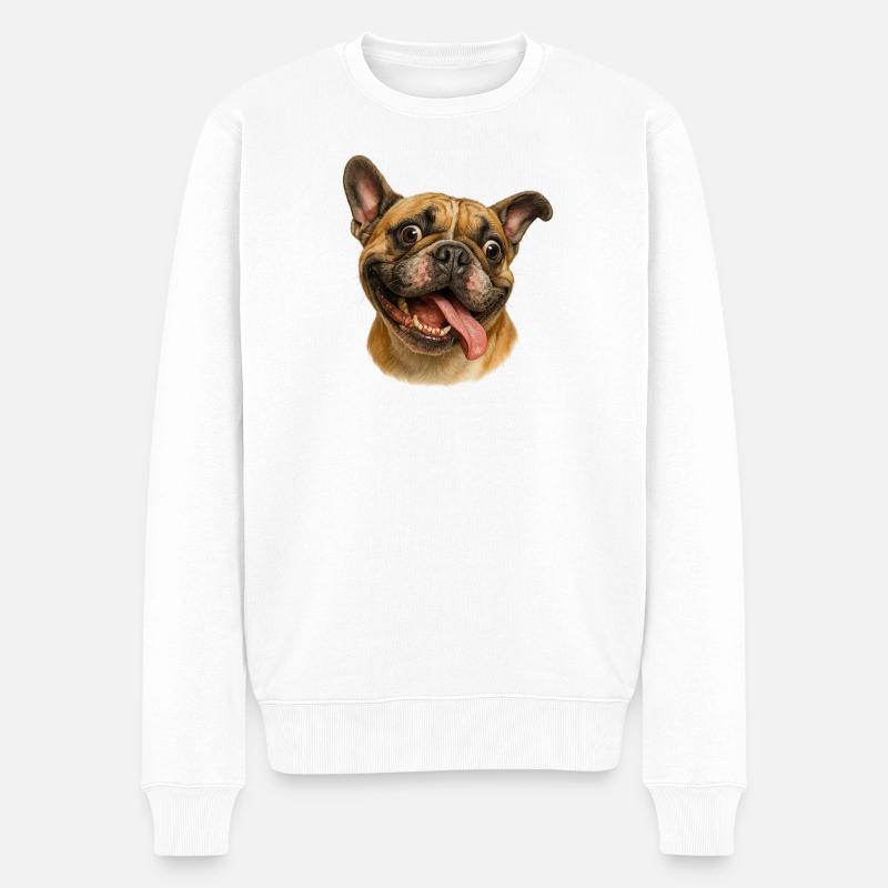 Tête de chien joyeuse avec langue - Pull Premium bio Homme - blanc