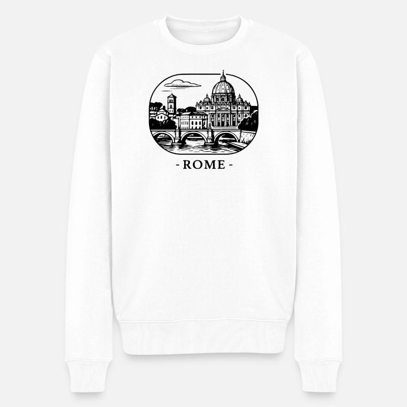 Panorama urbain avec cathédrale et pont - Lettrage de Rome - Pull Premium bio Homme - blanc