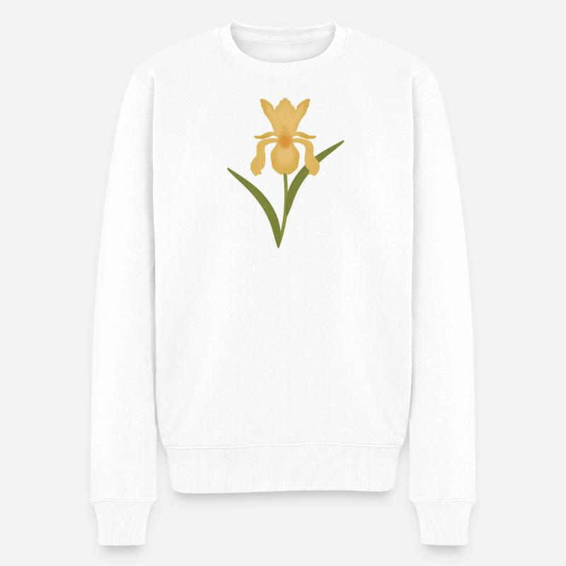 Floraison d’iris doré sur fond vert - Pull Premium bio Homme - blanc