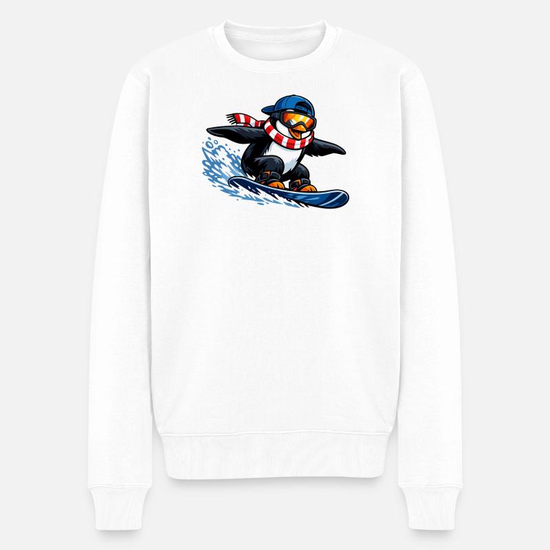 Pinguin Boarder Wintersport - Männer Premium Bio Pullover - Weiß