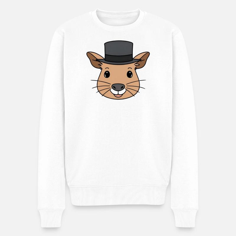 Capybara mit Zylinder Cartoon - Männer Premium Bio Pullover - Weiß