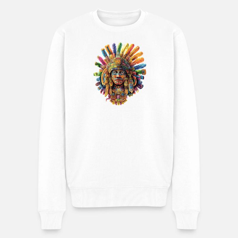 Farbenfrohe Aztekische Federmaske - Männer Premium Bio Pullover - Weiß