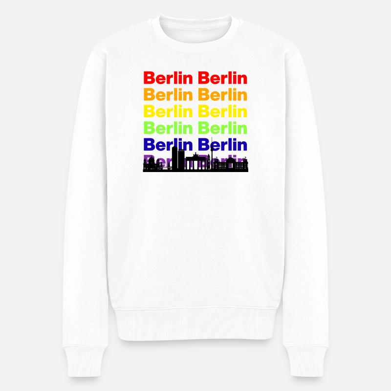 BERLIN REGENBOGEN SKYLINE, PRIDE HAUPTSTADT! LGBTQ - Männer Premium Bio Pullover - Weiß