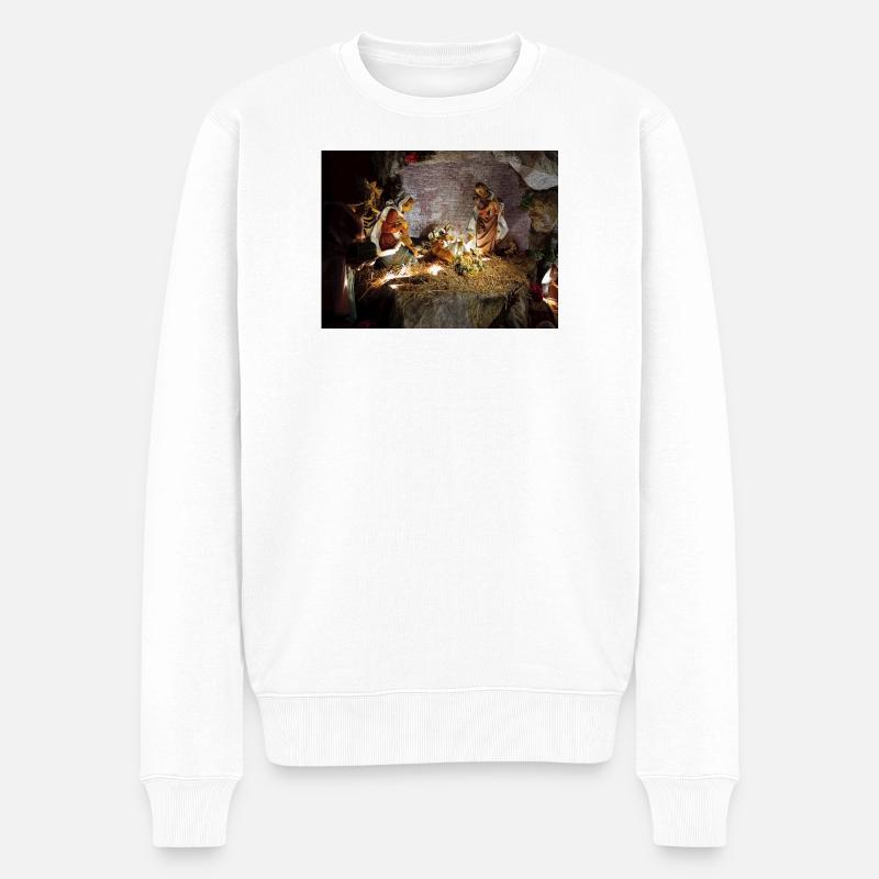 Illuminierte Krippe zwischen Steinen - Männer Premium Bio Pullover - Weiß