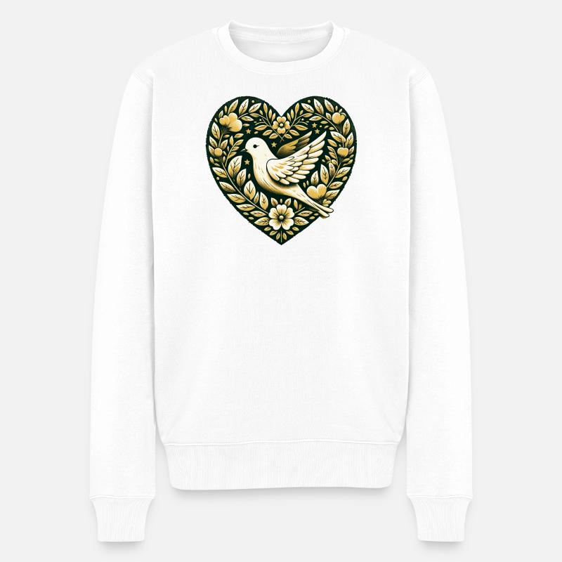 Goldene Taube im Floral Heart - Männer Premium Bio Pullover - Weiß