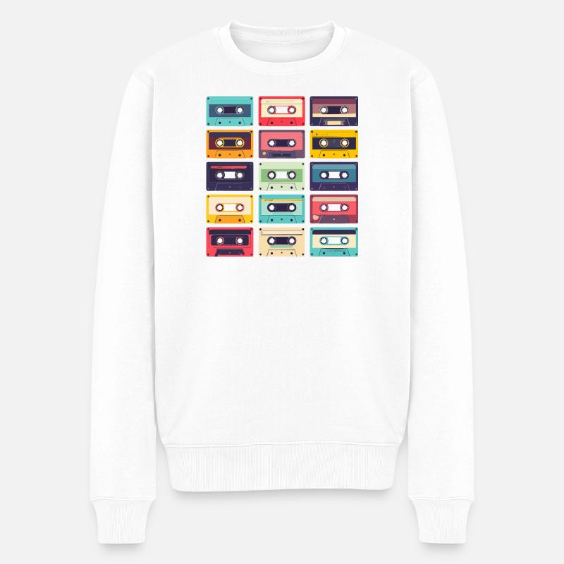 Kassetten Pop Art Muster - Männer Premium Bio Pullover - Weiß