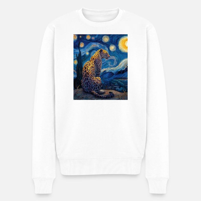 Leopard Van Gogh - Männer Premium Bio Pullover - Weiß