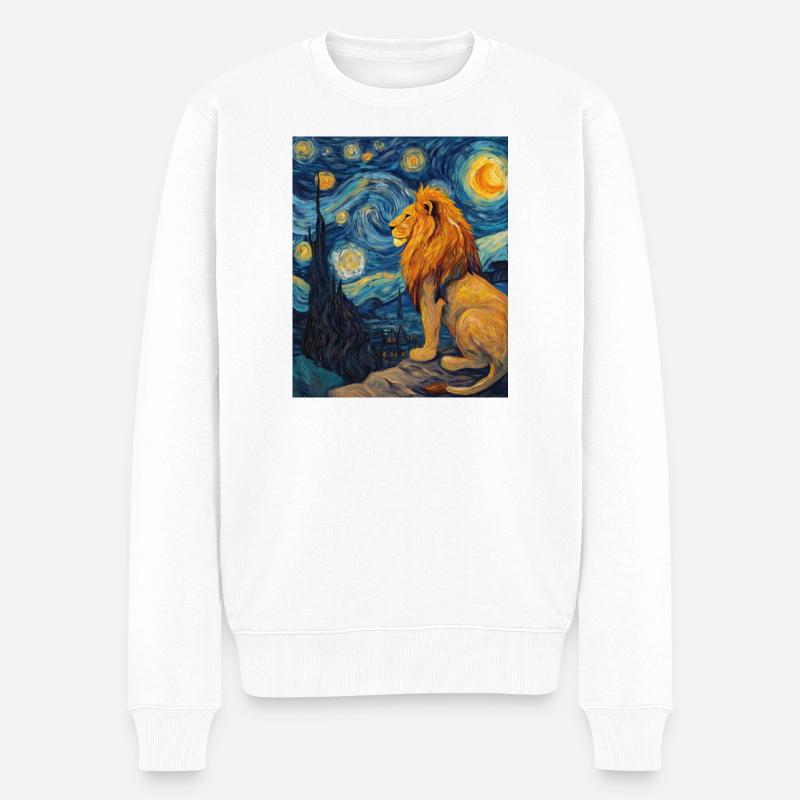 Löwe Van Gogh - Männer Premium Bio Pullover - Weiß