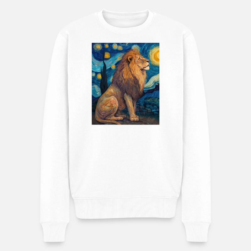 Löwe Van Gogh - Männer Premium Bio Pullover - Weiß