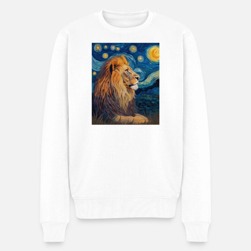 Löwe Van Gogh - Männer Premium Bio Pullover - Weiß
