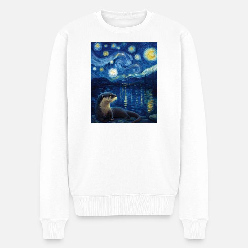 Otter Van Gogh - Männer Premium Bio Pullover - Weiß
