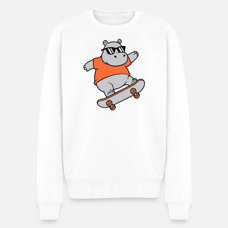Vecteur de skateboard hippopotame cool - Pull Premium bio Homme - blanc