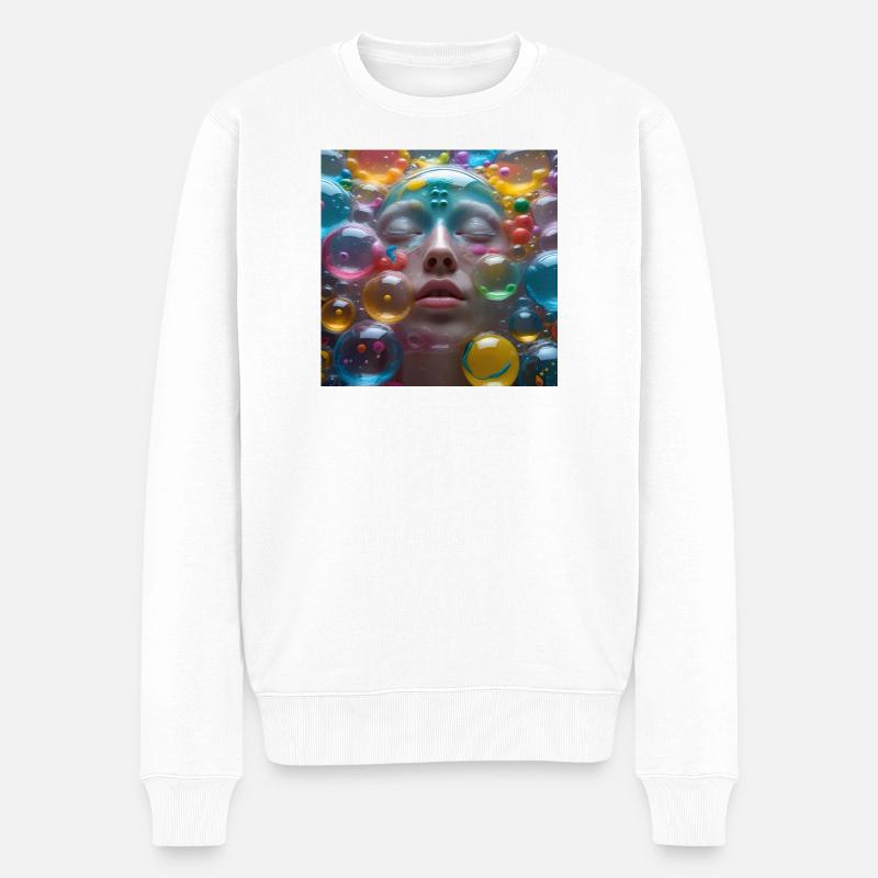 Gesicht unter Neonblasen - Männer Premium Bio Pullover - Weiß