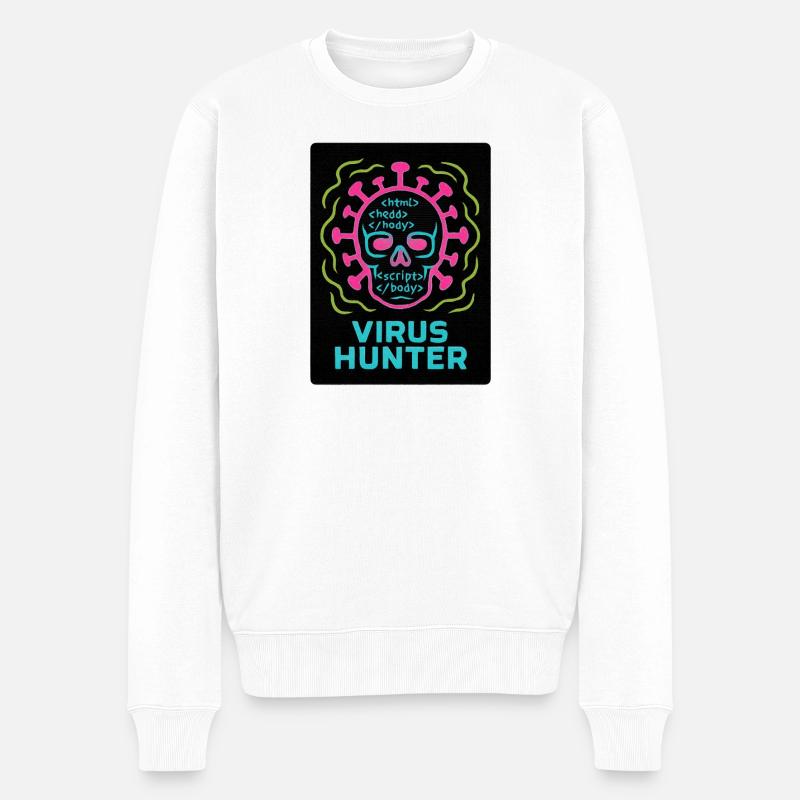 Cybersicherheit: Virus Hunter - Männer Premium Bio Pullover - Weiß