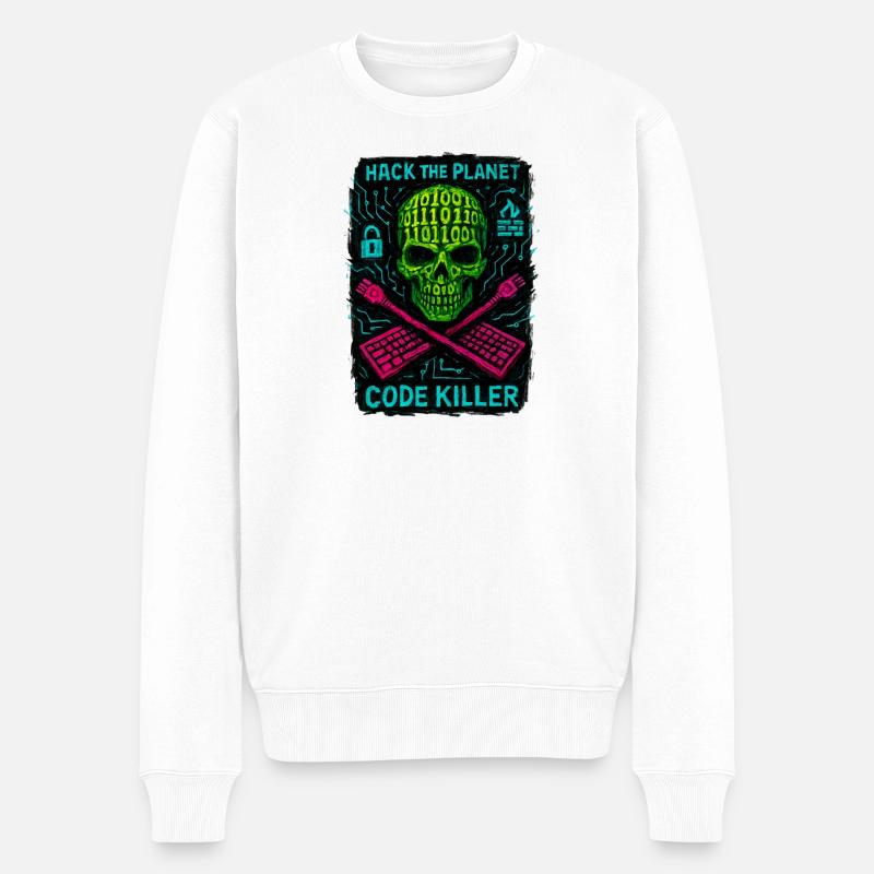 Hack the Planet Code Killer – Cybersicherheit - Männer Premium Bio Pullover - Weiß