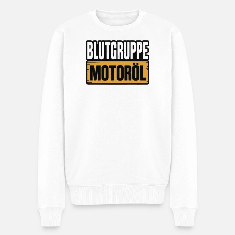 Blutgruppe Motoröl Schrauber Design - Männer Premium Bio Pullover - Weiß