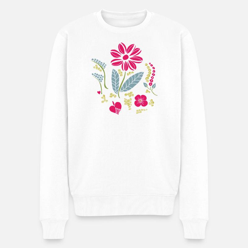Blumenornament mit Blättern - Männer Premium Bio Pullover - Weiß