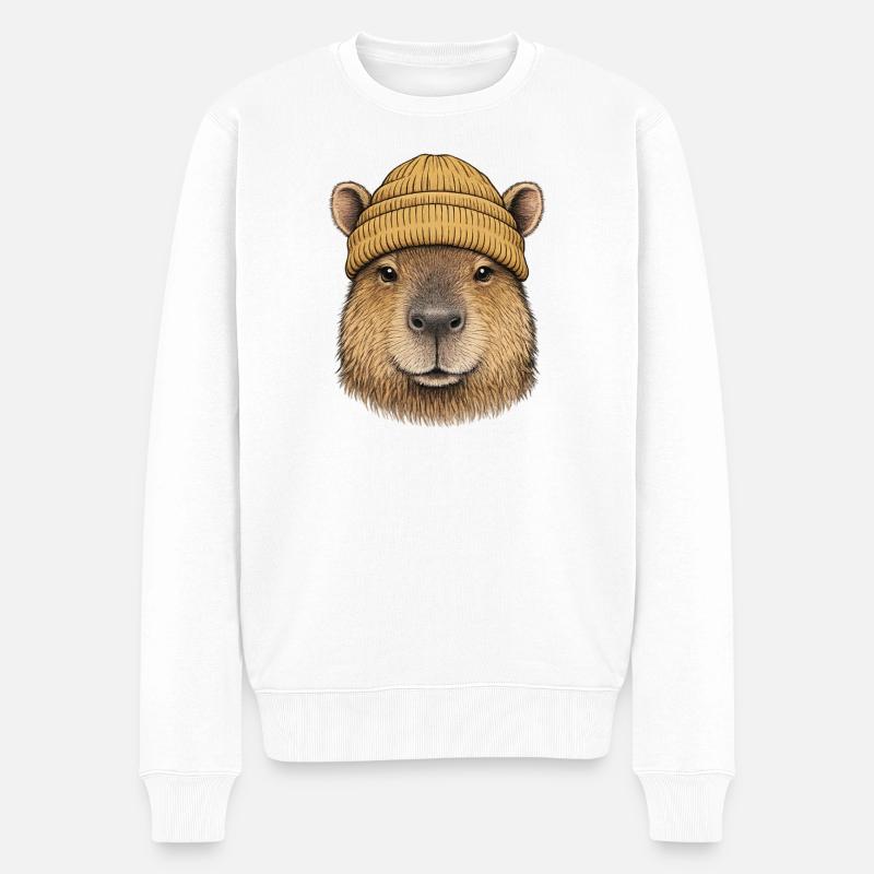 Wasserschwein mit Mütze - Männer Premium Bio Pullover - Weiß