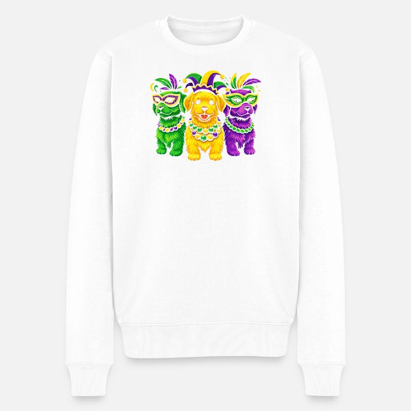Carnival Canines: Mardi Gras Beaded Trio - Männer Premium Bio Pullover - Weiß