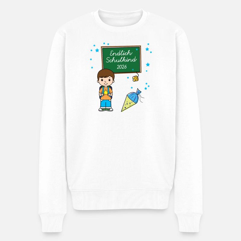 Endlich Schulkind 2026 Einschulung Schule Anfang - Männer Premium Bio Pullover - Weiß
