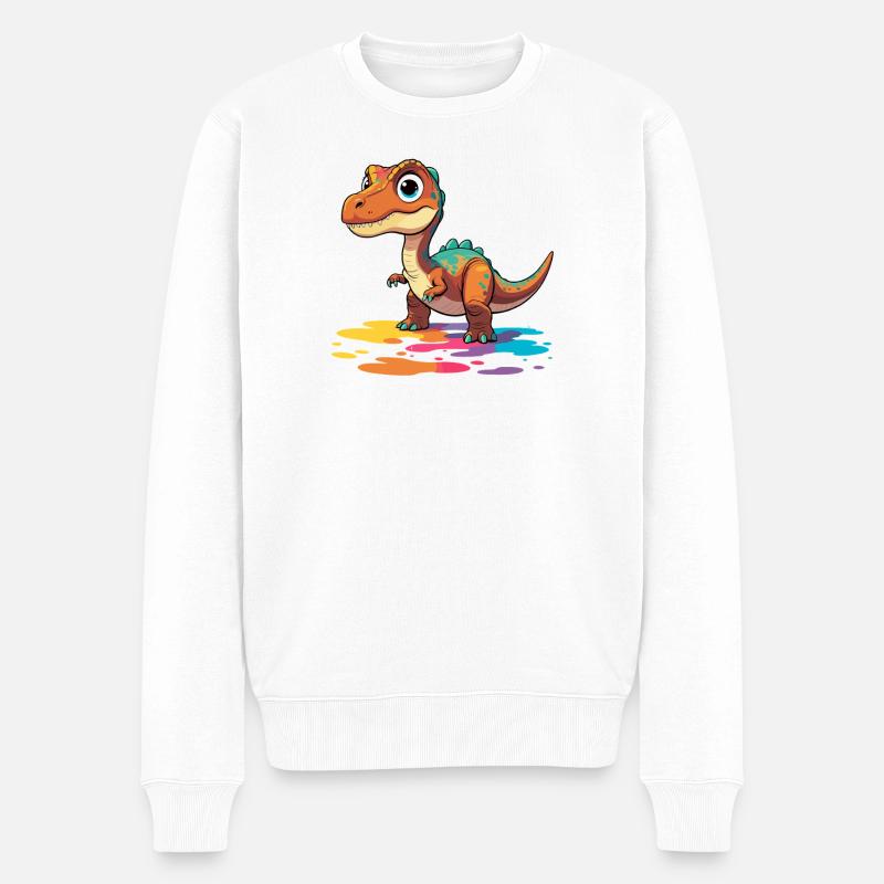 Bunter Dinosaurier Farbklecks - Männer Premium Bio Pullover - Weiß