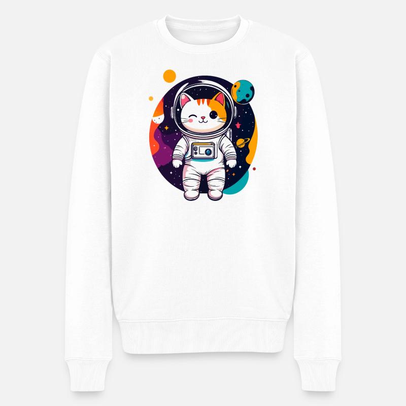 Zwinkernde Astronautenkatze im Weltall Katzenkunst - Männer Premium Bio Pullover - Weiß