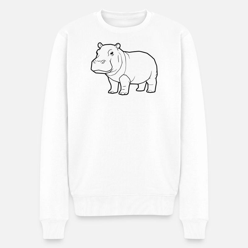 Realistisches Nilpferd Zeichnung Outline - Männer Premium Bio Pullover - Weiß