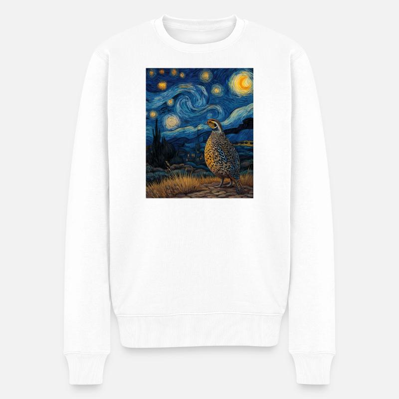 Wachtel Van Gogh - Männer Premium Bio Pullover - Weiß