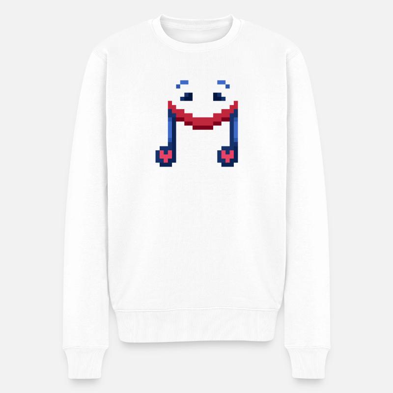 Smiling Musical Note Pixel Art - Männer Premium Bio Pullover - Weiß