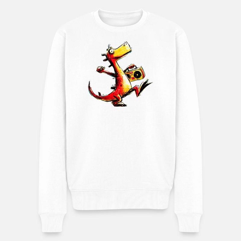 Cooles Retro Dino Boombox Design - Männer Premium Bio Pullover - Weiß