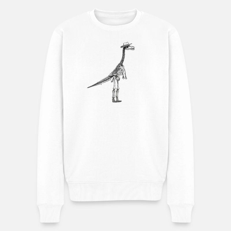 Skelett Dino mit Hut Gentleman Design - Männer Premium Bio Pullover - Weiß
