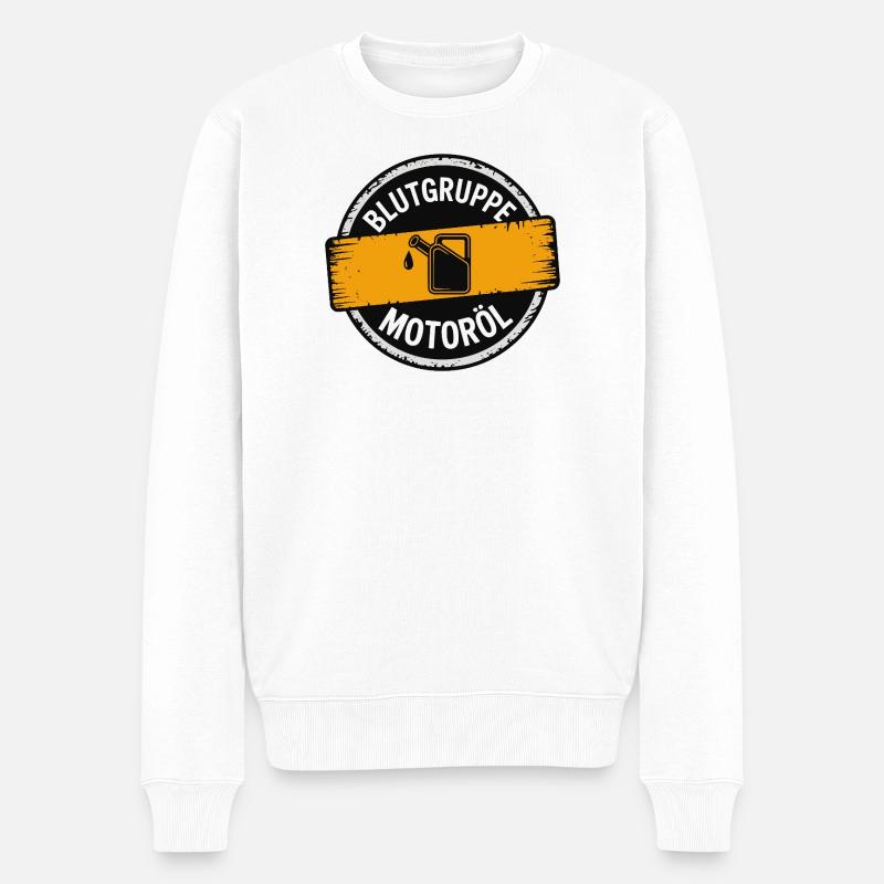 Blutgruppe Motoröl Schrauber Design - Männer Premium Bio Pullover - Weiß