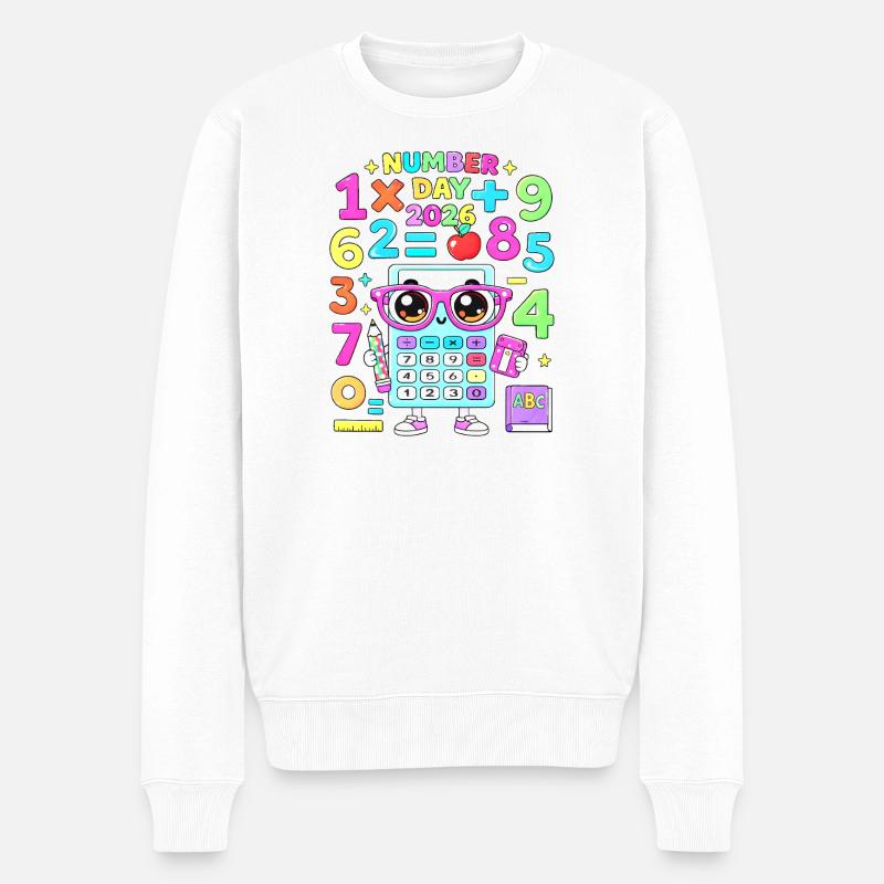 Kawaii-Taschenrechner Klassenzimmerthema - Männer Premium Bio Pullover - Weiß