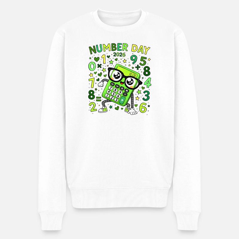 Nummer Tag 2026 Neon-Rechner Held - Männer Premium Bio Pullover - Weiß