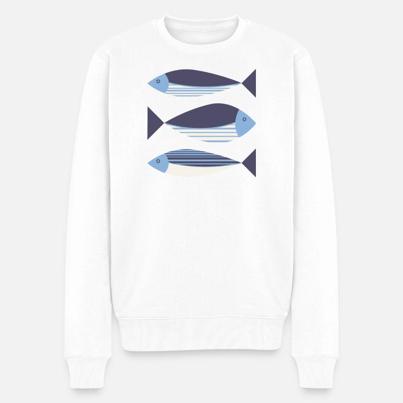 Illustrierte Grafik: Fisch dunkelblau - Männer Premium Bio Pullover - Weiß