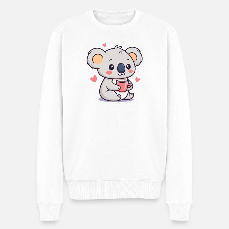 Koala Kaffeeherz Kawaii - Männer Premium Bio Pullover - Weiß