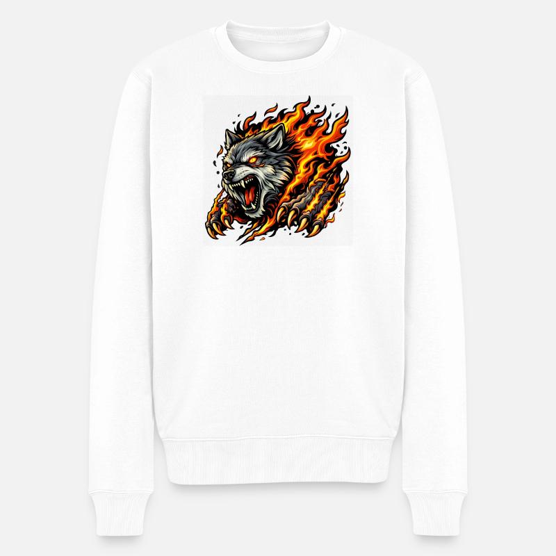 Wolf in Flammenausbruch - Männer Premium Bio Pullover - Weiß