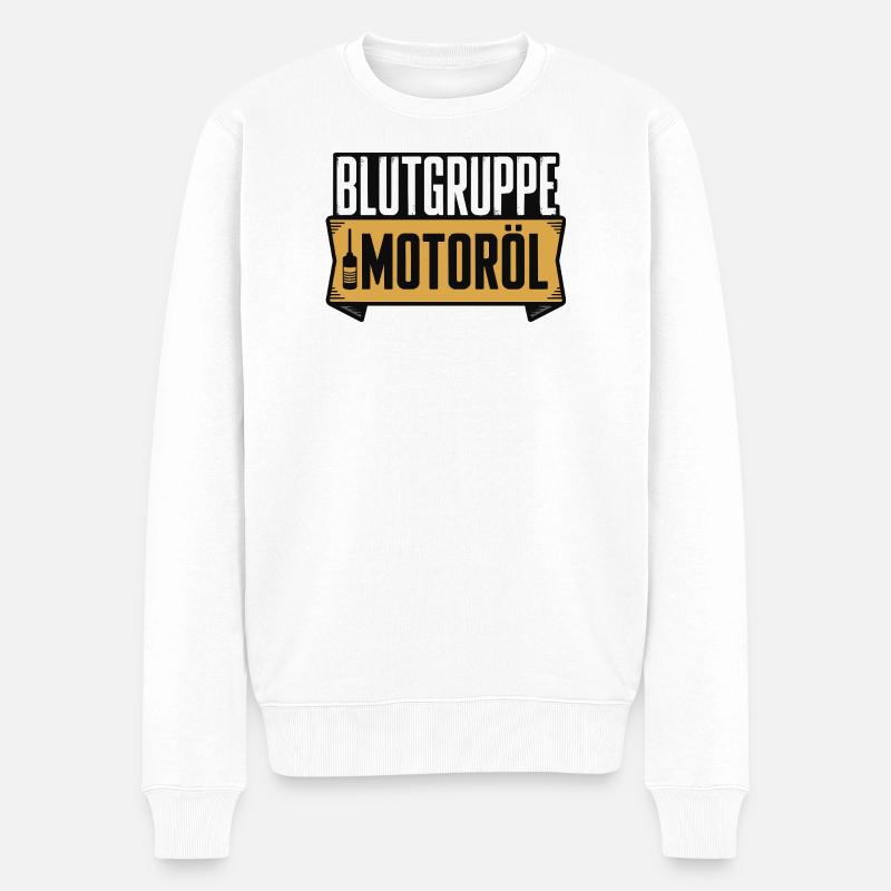 Blutgruppe Motoröl Schrauber Design - Männer Premium Bio Pullover - Weiß