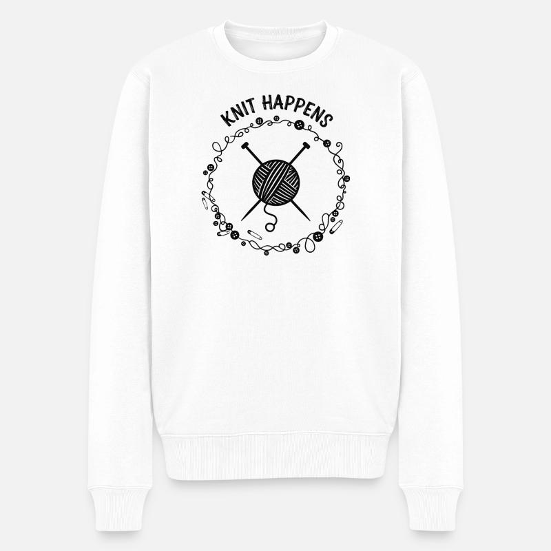 Knit Happens Wolle Stricken - Männer Premium Bio Pullover - Weiß