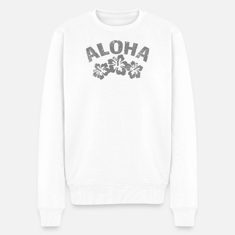 Aloha Hibiskus Design – Blütenornament - Männer Premium Bio Pullover - Weiß