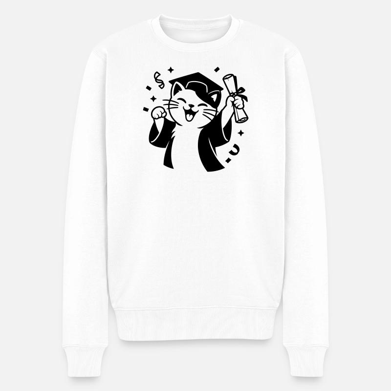 Diplom Katze - Männer Premium Bio Pullover - Weiß