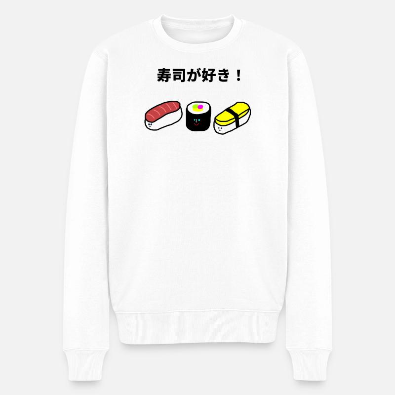 Sushi Kawaii "Ich liebe Sushi" - Männer Premium Bio Pullover - Weiß