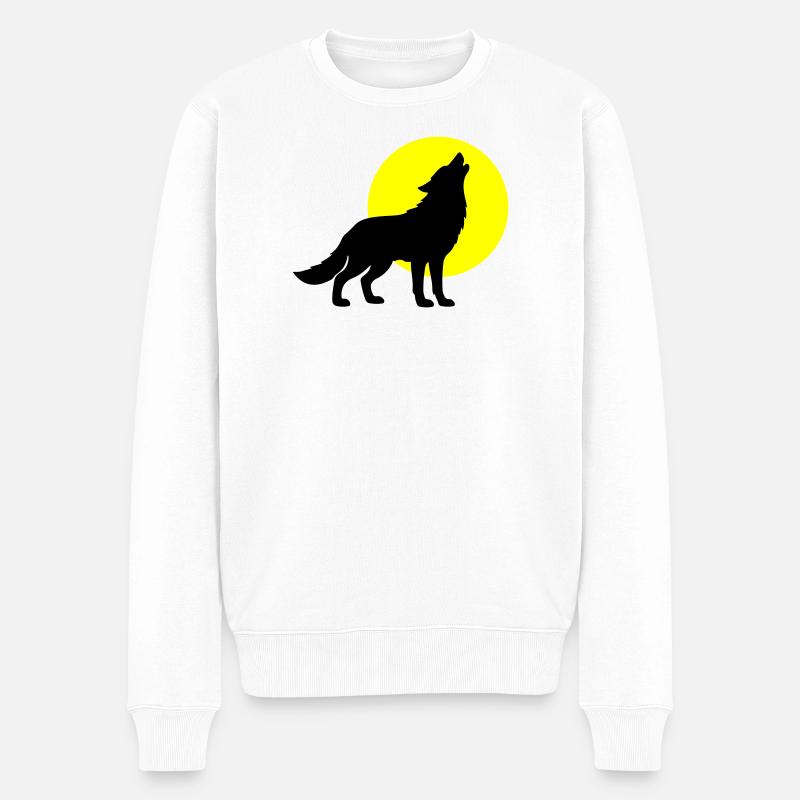 Wolf Silhouette - Männer Premium Bio Pullover - Weiß