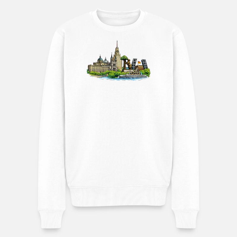 Madrid Skyline  - Männer Premium Bio Pullover - Weiß