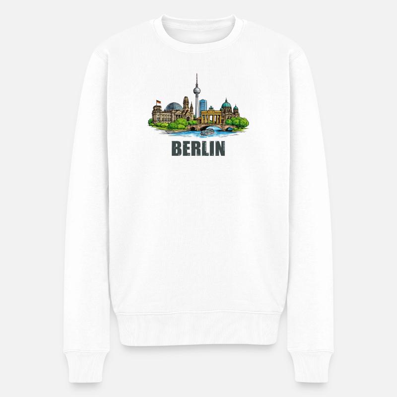 Skyline de Berlin - Pull Premium bio Homme - blanc